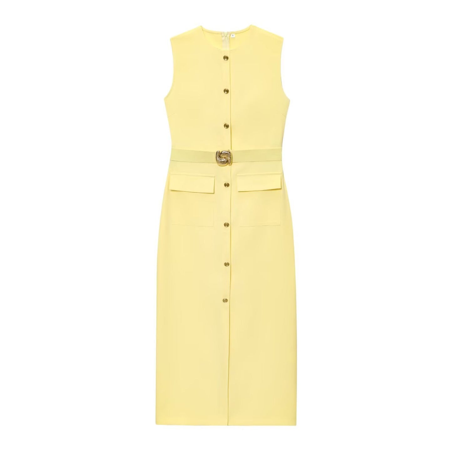 Spring With Belt Crepe Sleeveless Midi Dresses