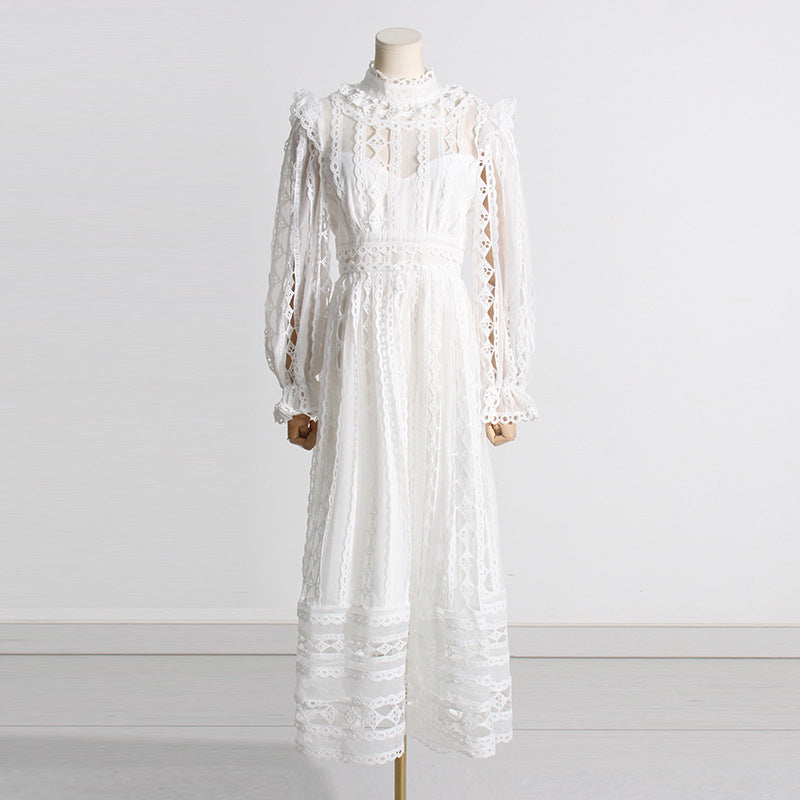 Style Summer Stand Collar Long Sleeve Lining Dresses
