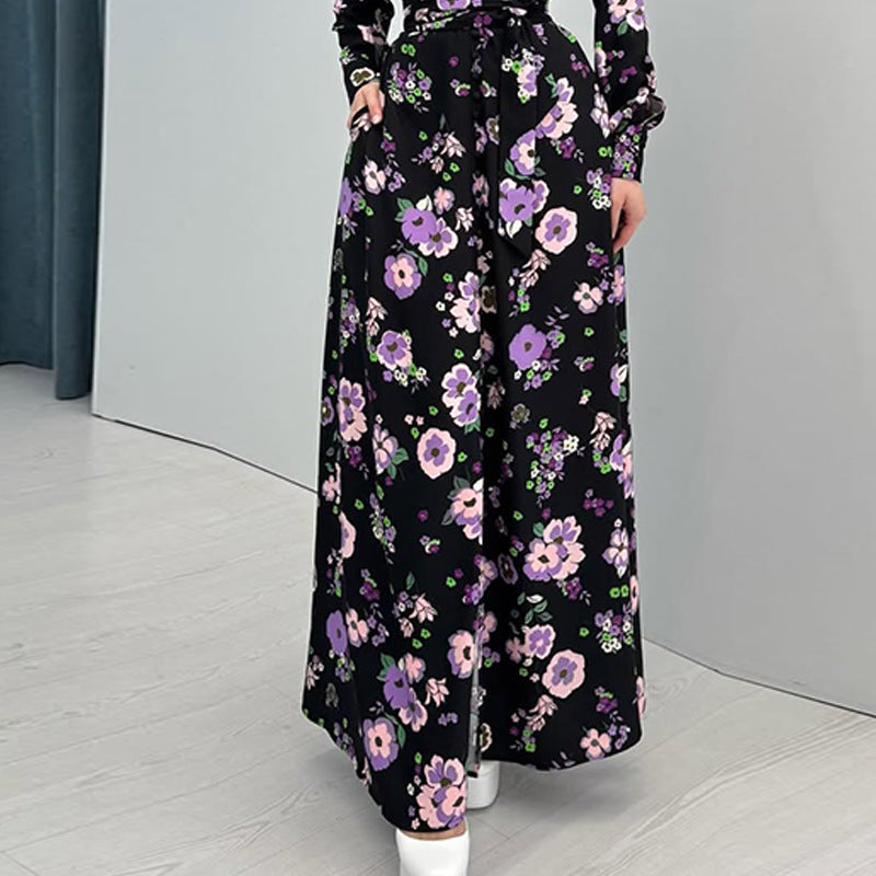 Women's Autumn French Style Black Printed Dress Dresses