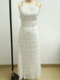 Women's Backless Pleated Stripe Fabric Special Dress Breathable Lace Up Dresses