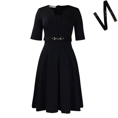 Women's Summer Sleeve Fashion Elegant Commuter Solid Color Dresses