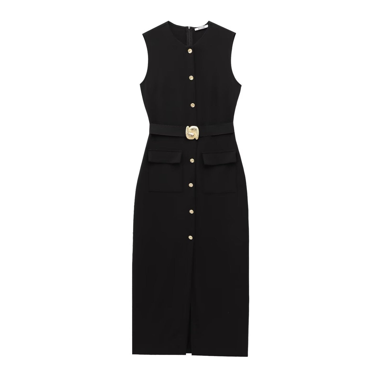 Spring With Belt Crepe Sleeveless Midi Dresses