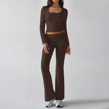 Solid Color Casual Knitted Long-sleeved Yoga Clothes Tops