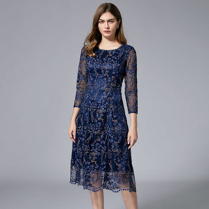 Embroidered Mesh Dress French Style Western Dresses