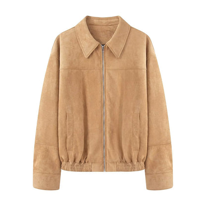 Women's Suede Flight Autumn Lapel Casual Zipper Jackets