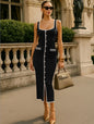 Women's Russian Dress Contrast Color Single Row Slit Dresses