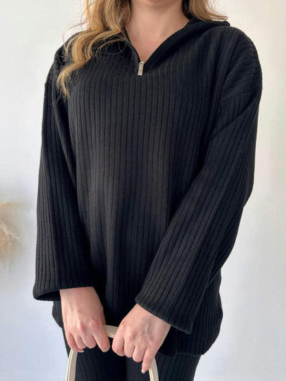 Women's Color Zipper Knitting High Neck Ribbing Suits