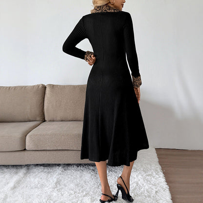 Style Slim Fit Leopard Print Color-matching Dresses