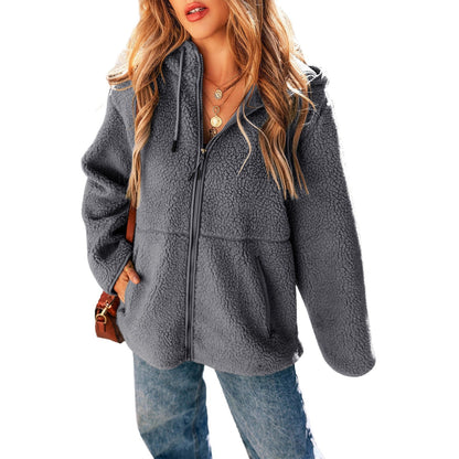 Women's Long Sleeve Zipper Casual Loose Hooded Coats