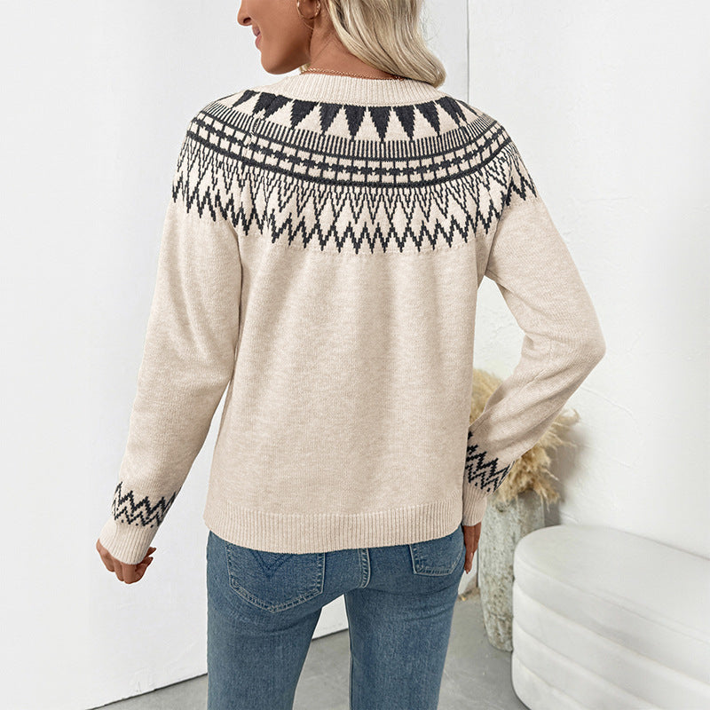 Women's Ethnic Style Crew Neck Pullover Fairland Sweaters