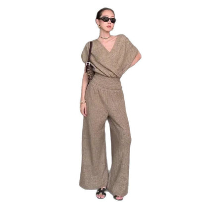 Women's Cross Camel Casual Straight Two-piece Suits
