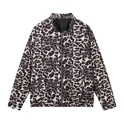 Women's Winter Leopard Print Zipper Cotton Coats