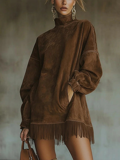 Women's Long-sleeved Solid Color Distressed Tassel Patchwork Sweaters