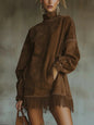 Women's Long-sleeved Solid Color Distressed Tassel Patchwork Sweaters