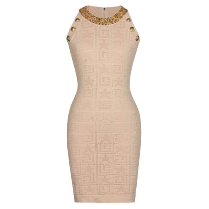 Summer Sleeveless Beaded Mid-length Knitted Dress Dresses