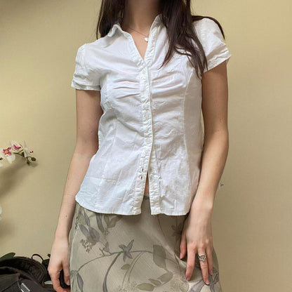 Women's Organ Pleated Solid Color Collar Short-sleeved Blouses