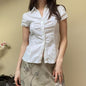 Women's Organ Pleated Solid Color Collar Short-sleeved Blouses