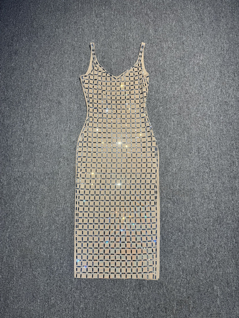 Women's Color Rhinestone Backless Light Luxury Minority Banquet Birthday Sexy Dresses