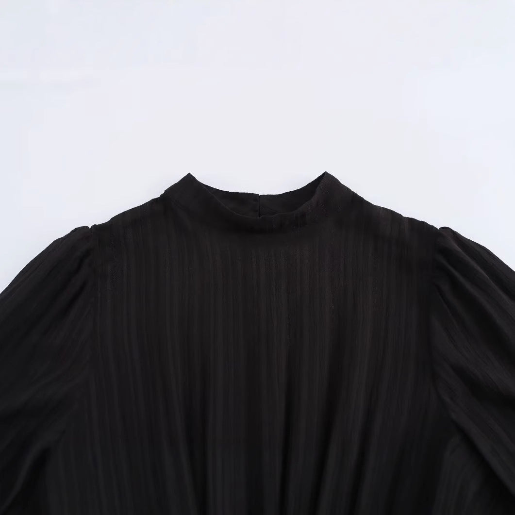 Women's Spring Black Long Sleeve Irregular Pearl Dresses