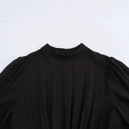 Women's Spring Black Long Sleeve Irregular Pearl Dresses