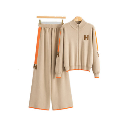 Women's Set Round Neck Zipper Outerwear Casual Wide Suits