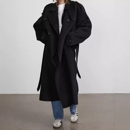 Women's Elegant Lapel Long Woolen Outerwear Coats