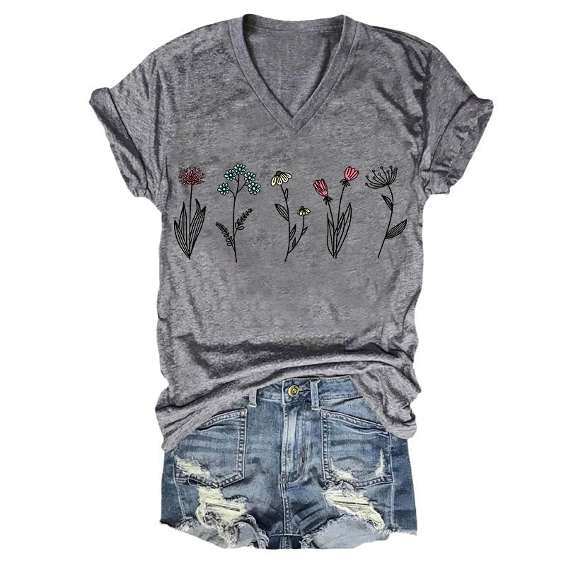 Women's Duplex Printing Sleeve Pullover T-shirt Summer Blouses
