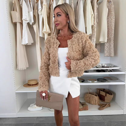 Women's Personalized Textured Floral Fashion Solid Color Coats