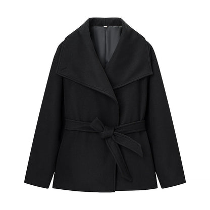 Women's Retro Lapels Slimming Solid Color Woolen Coats