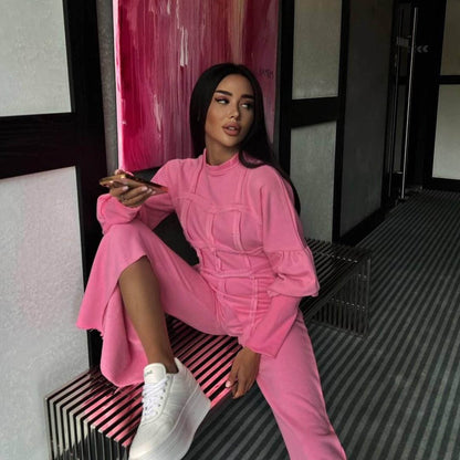 Solid Color Hoodie Round Neck Pullover Suits