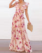Women's Clothes Flower Print Stitching Backless Summer Dresses