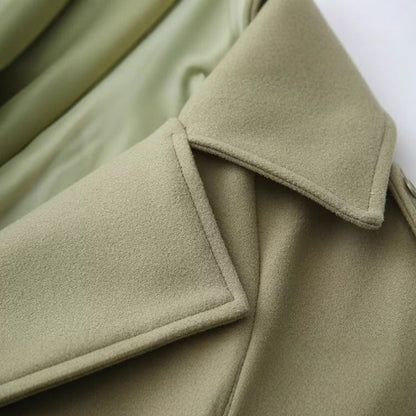 Women's Long Green Section Woolen Loose Trench Coats