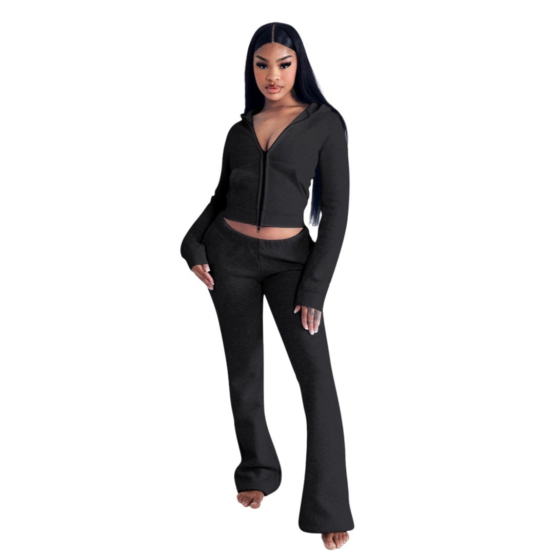 Women's Fashion Elegant Hooded Double Open Two-piece Suits