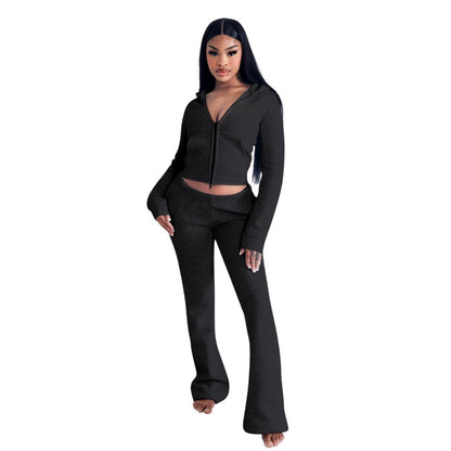 Women's Fashion Elegant Hooded Double Open Two-piece Suits