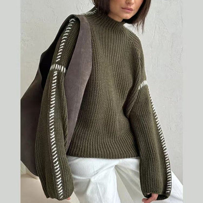 Women's Street Fashion High Collar Contrast Color Sweaters