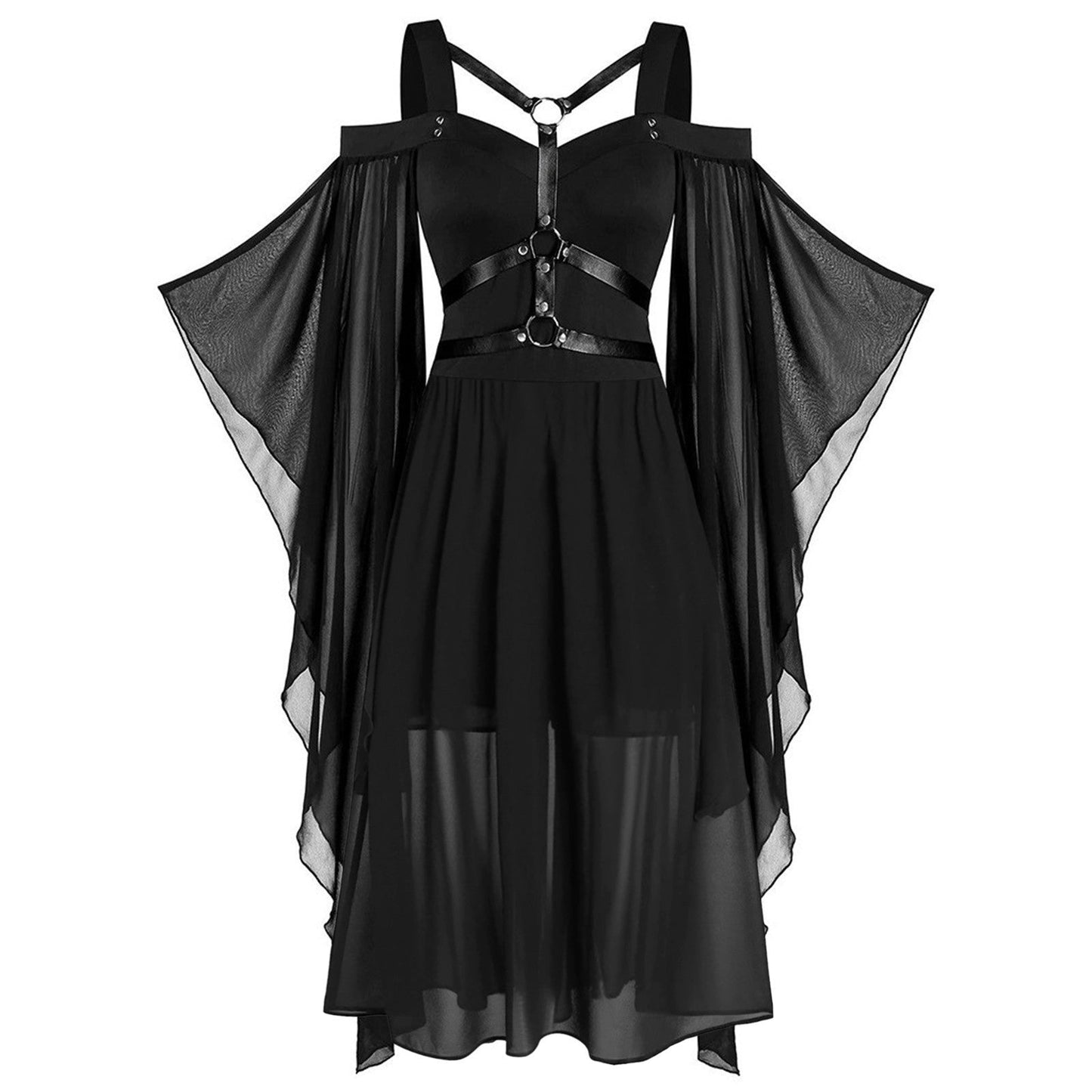 Women's Gothic Large Swing Sleeve Chiffon Stitching Halloween Dresses