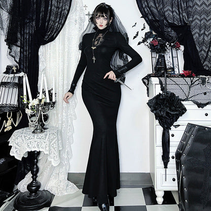 Long-sleeved Fishtail Dress Autumn Versatile Dark Style Dresses