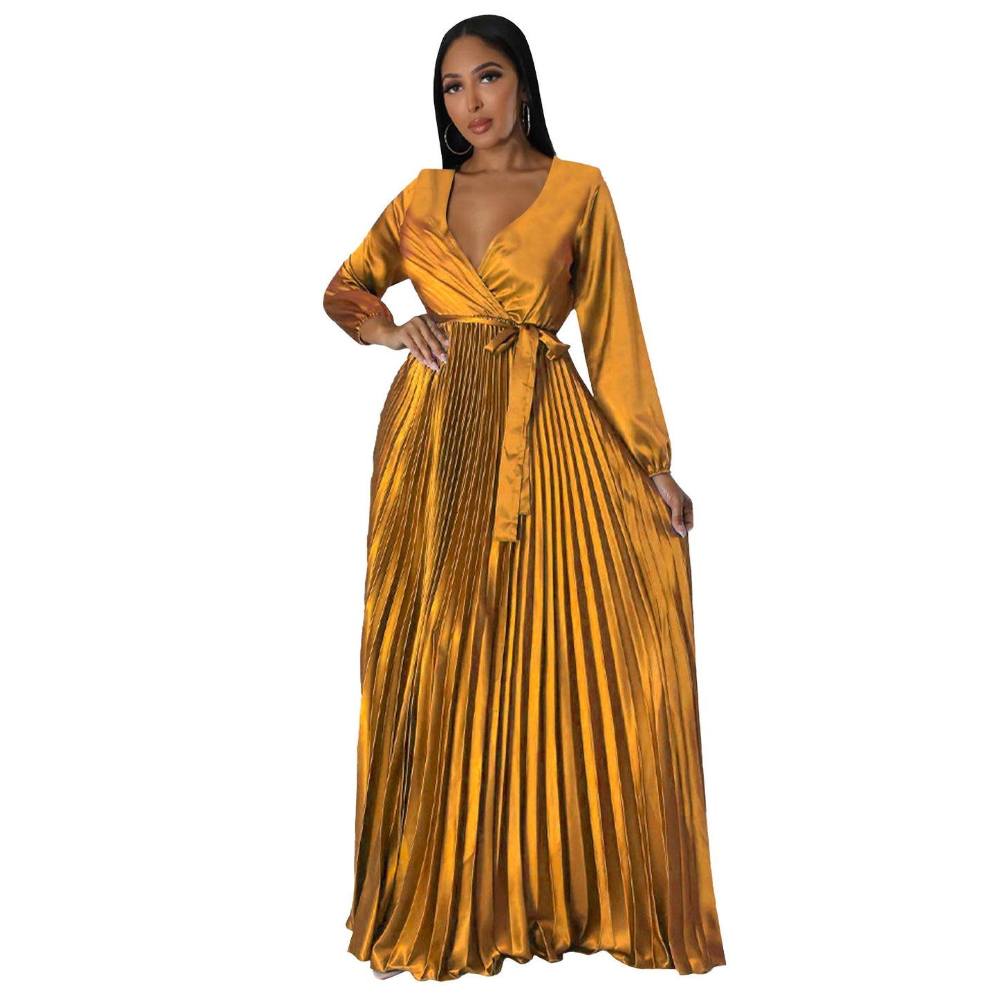 Women's Autumn Lantern Sleeve Pleated Dress Long Dresses
