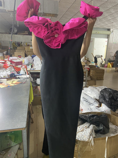 Women's Fashion Large Flower Slim Tube Sleeveless Tight Casual Dresses