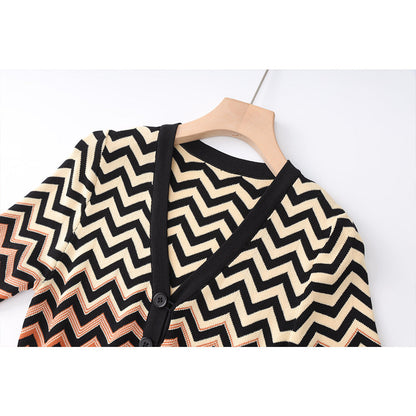 Stripe Wave Pattern Gradient Knitted Dress Contrast Dresses