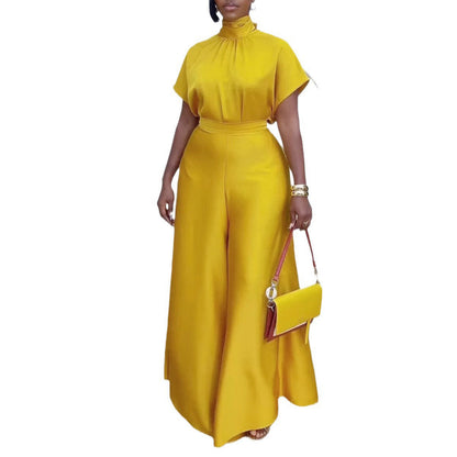 Silky Strap Flounced Sleeve Wide Leg Suits
