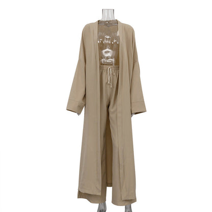 Fashion Set Solid Color Loose Robe Suits