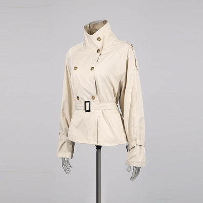 Women's High-grade Stand Collar Double Breasted Belt Coats