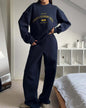 Women's American Retro Street Letters Printed Loose Round Suits
