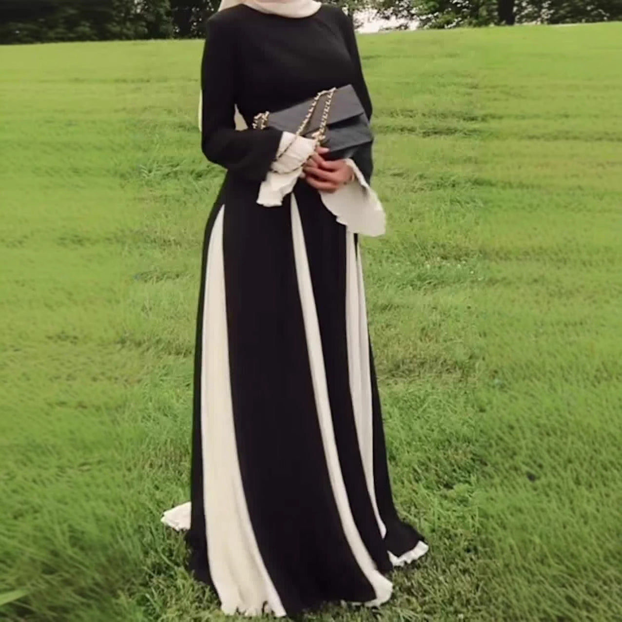 Women's Autumn Fashion Color Contrast Patchwork Large Dresses