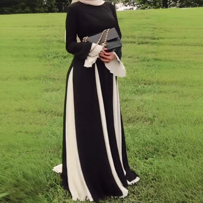 Women's Autumn Fashion Color Contrast Patchwork Large Dresses