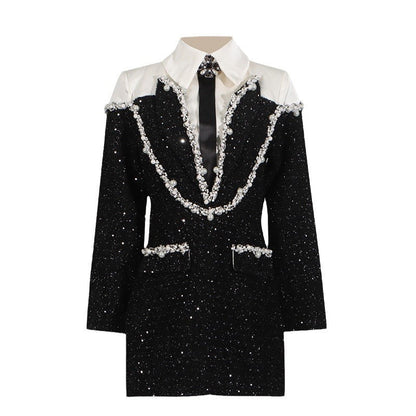 Women's Style High-grade Lapel Beaded Sequins Slim Fit Dresses