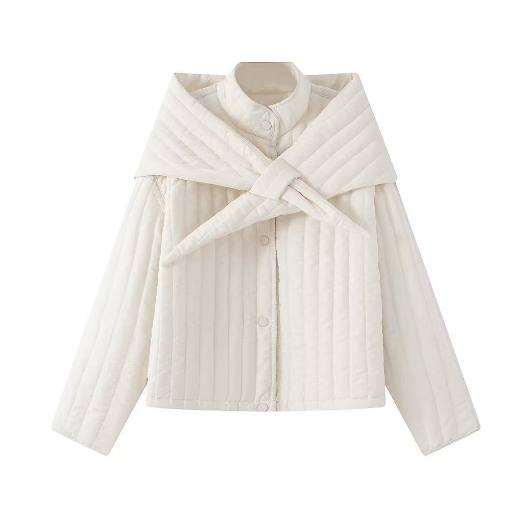 Women's Autumn Korean Quilted Loose Detachable Scarf Coats