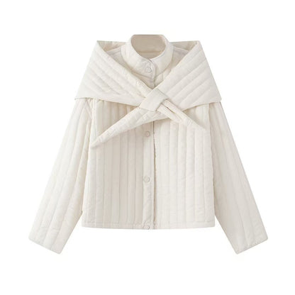 Women's Autumn Korean Quilted Loose Detachable Scarf Coats