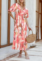 Women's Bohemian Floral Mid-length Dress Pleating Beach Dresses
